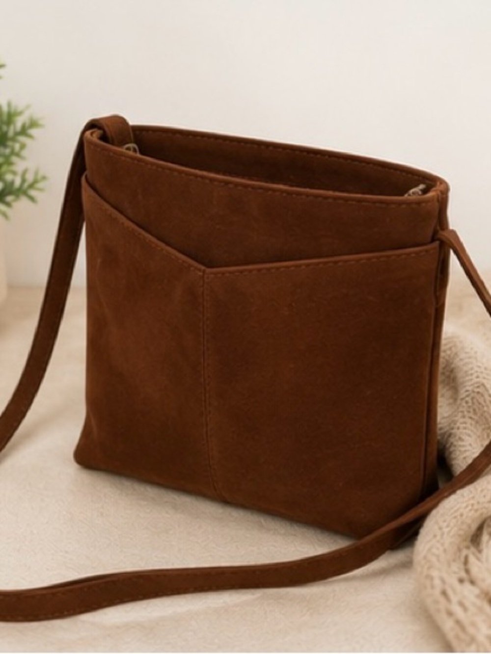 Adrian Klis Fine Leathers Suede Crossbody Bag Brown Vintage Boho